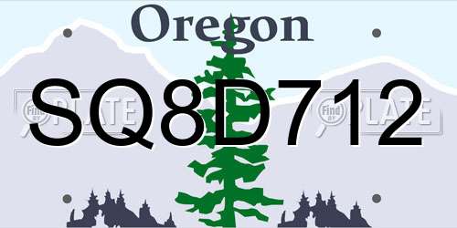 SQ8D712 Oregon License Plate