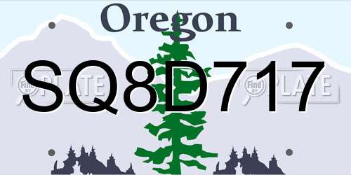 SQ8D717 Oregon License Plate
