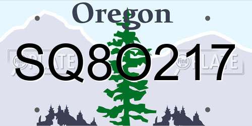 SQ8O217 Oregon License Plate