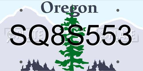 SQ8S553 Oregon License Plate