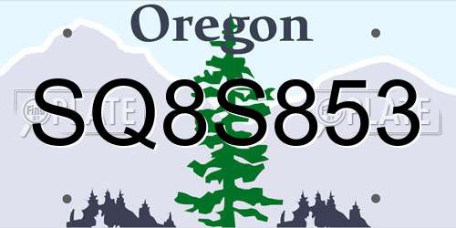 SQ8S853 Oregon License Plate