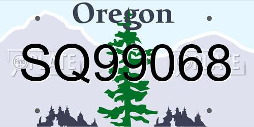 SQ99068 Oregon License Plate