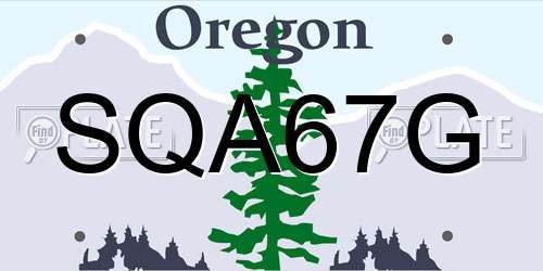 SQA67G Oregon License Plate