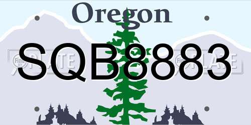 SQB8883 Oregon License Plate