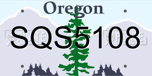 SQS5108 Oregon License Plate