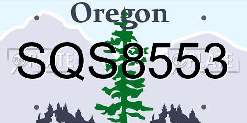 SQS8553 Oregon License Plate