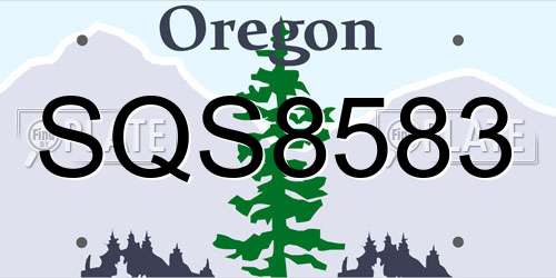 SQS8583 Oregon License Plate