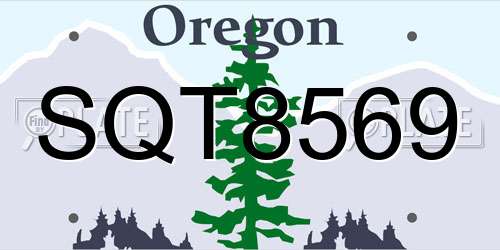 SQT8569 Oregon License Plate