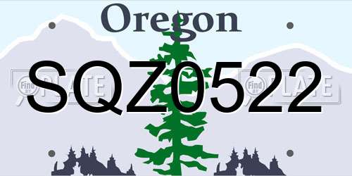 SQZ0522 Oregon License Plate