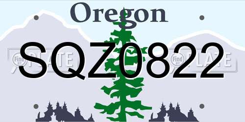 SQZ0822 Oregon License Plate