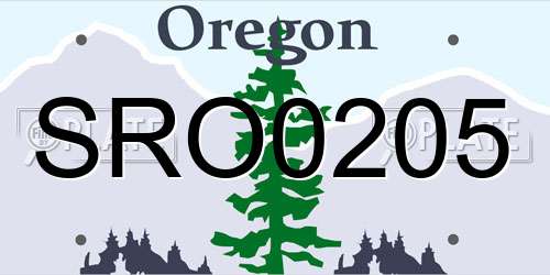 SRO0205 Oregon License Plate