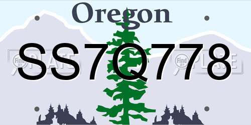 SS7Q778 Oregon License Plate