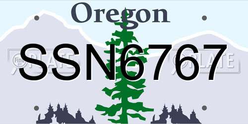 SSN6767 Oregon License Plate