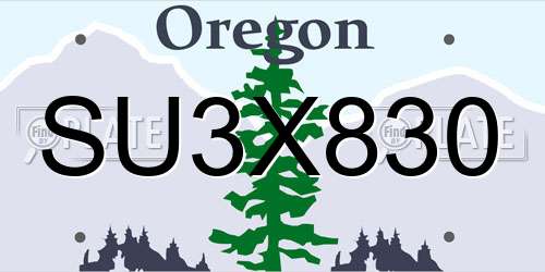 SU3X830 Oregon License Plate