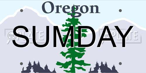 SUMDAY Oregon License Plate
