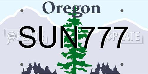 SUN777 Oregon License Plate