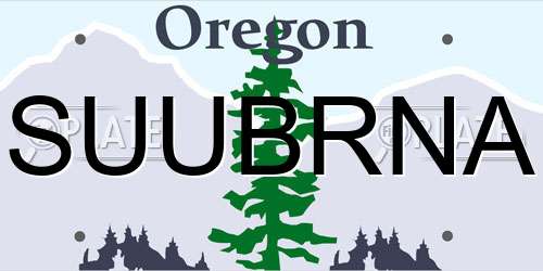 SUUBRNA Oregon License Plate
