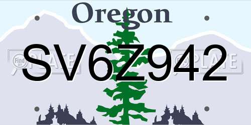 SV6Z942 Oregon License Plate