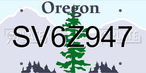 SV6Z947 Oregon License Plate