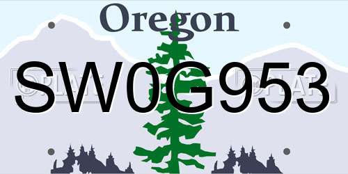 SW0G953 Oregon License Plate
