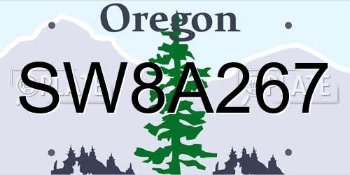 SW8A267 Oregon License Plate