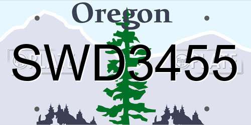 SWD3455 Oregon License Plate