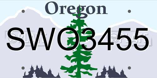 SWO3455 Oregon License Plate