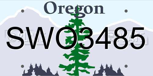 SWO3485 Oregon License Plate