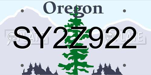 SY2Z922 Oregon License Plate