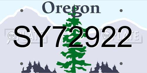 SY72922 Oregon License Plate