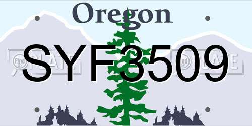 SYF3509 Oregon License Plate