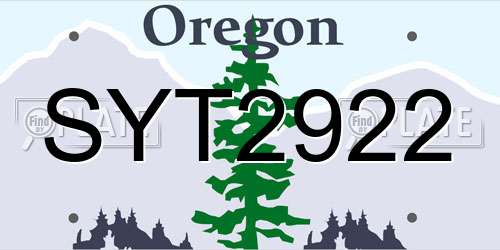 SYT2922 Oregon License Plate