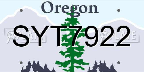 SYT7922 Oregon License Plate