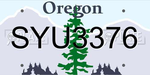 SYU3376 Oregon License Plate