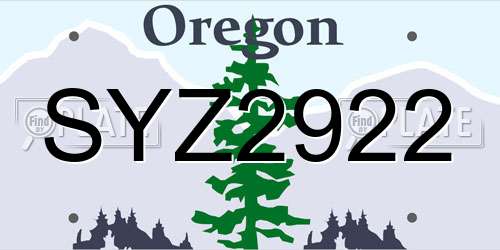SYZ2922 Oregon License Plate