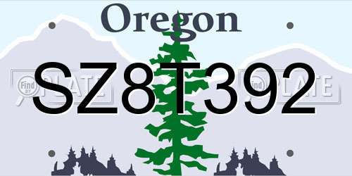 SZ8T392 Oregon License Plate