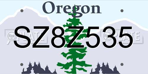 SZ8Z535 Oregon License Plate