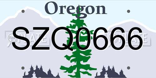 SZQ0666 Oregon License Plate