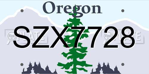 SZX7728 Oregon License Plate