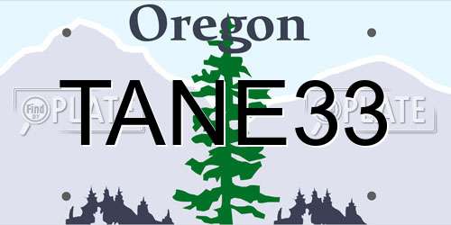 TANE33 Oregon License Plate