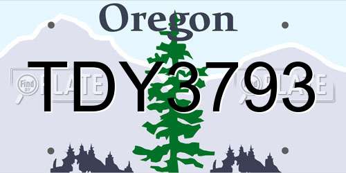 TDY3793 Oregon License Plate