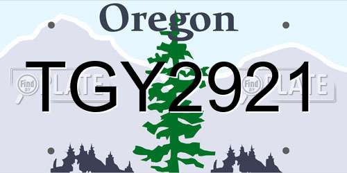 TGY2921 Oregon License Plate