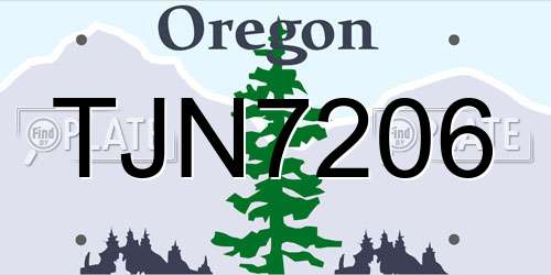 TJN7206 Oregon License Plate