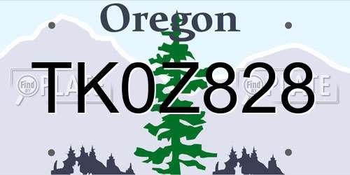 TK0Z828 Oregon License Plate