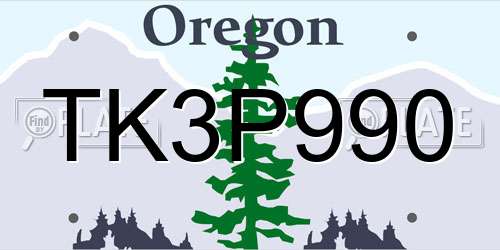 TK3P990 Oregon License Plate
