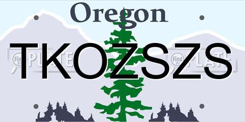 TKOZSZS Oregon License Plate