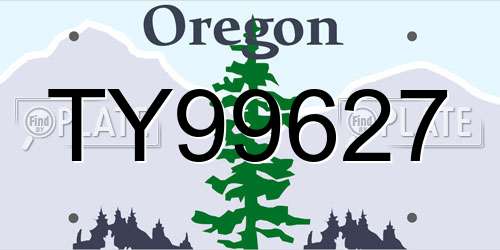 TY99627 Oregon License Plate