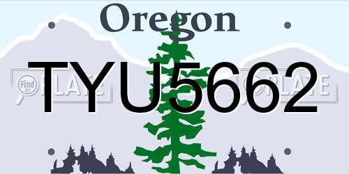 TYU5662 Oregon License Plate