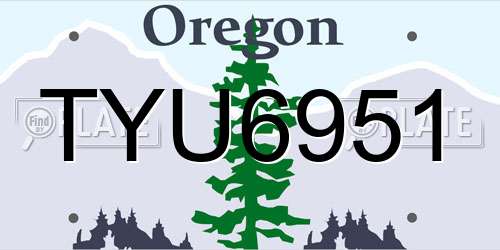 TYU6951 Oregon License Plate