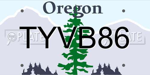 TYVB86 Oregon License Plate